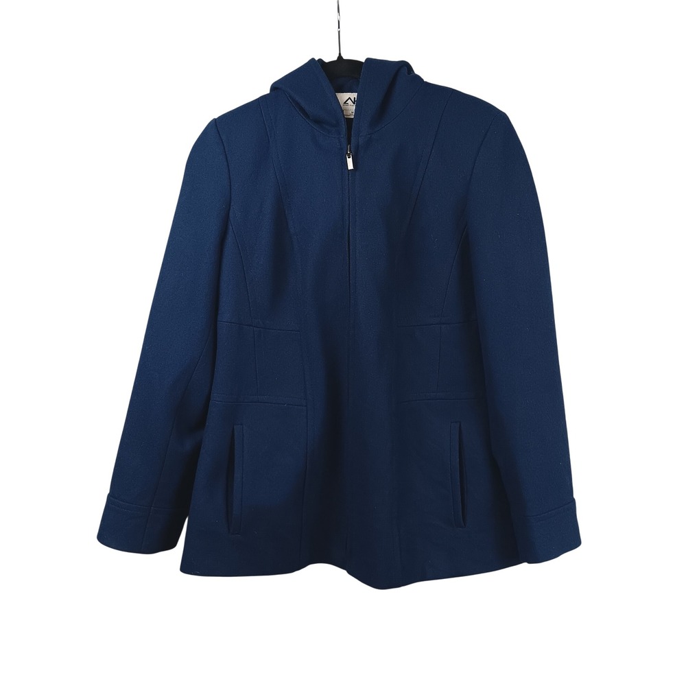 Anne Klein Sport Navy Blue Wool Blend Hooded Jacket Size M